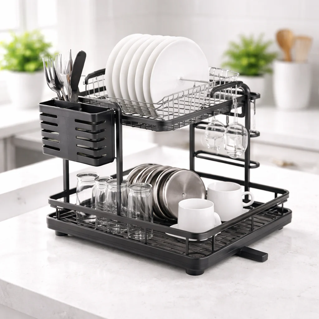 Modern Dish Rack – Multi-Functional Kitchen Drying Rack with Utensil Holder