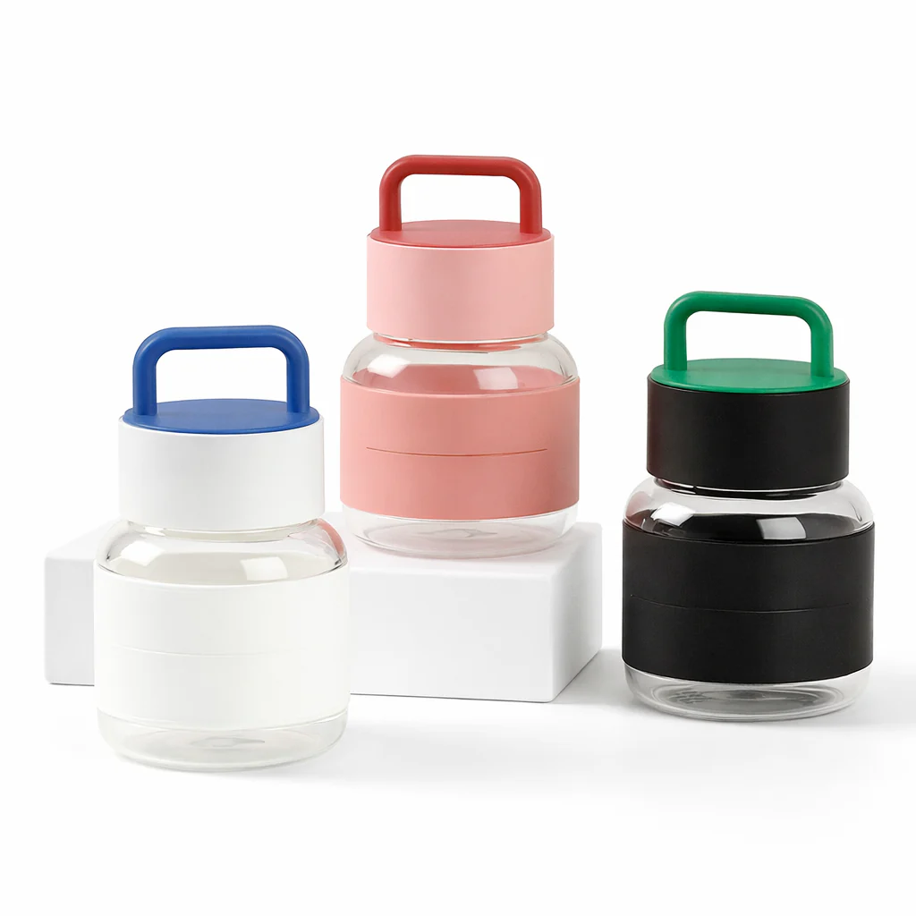 Modern Plastic Level Cup with Handle – Portable Leakproof Water Bottle in Pink, Black & White