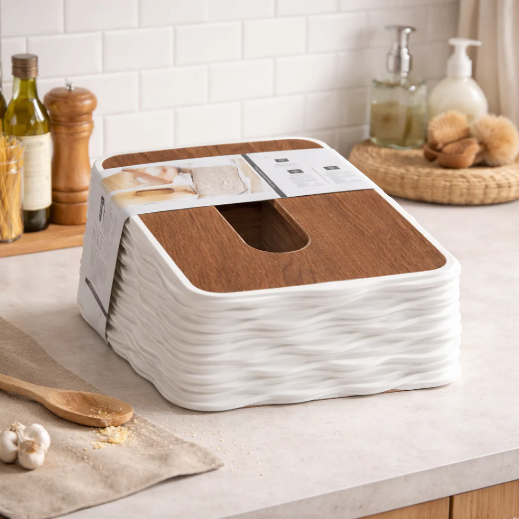 Modern Wavy Design Tissue Box Holder – Premium Heavy Wooden Lid Napkin Dispenser for Home & Kitchen