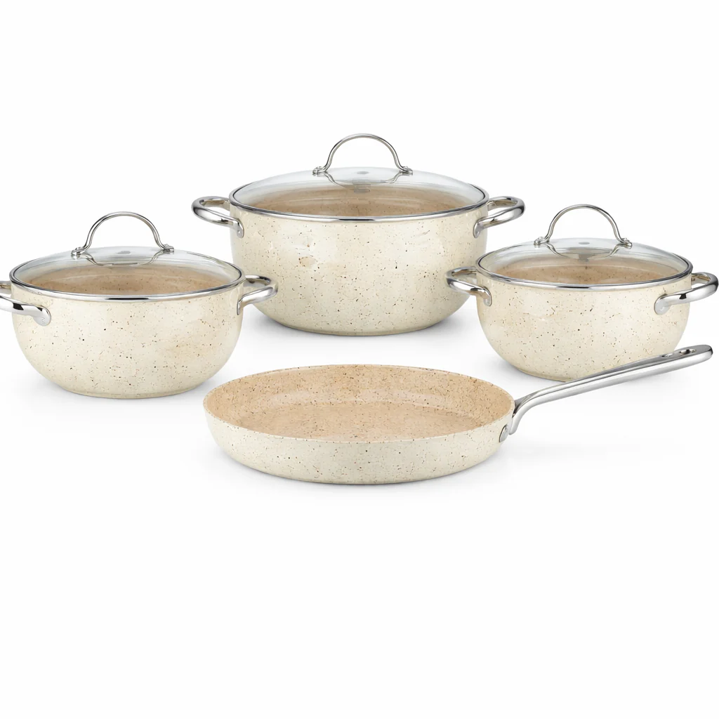 Mondea 7 Pcs Cookware Set – Marble Coated Aluminium Pots & Fry Pan with Glass Lids