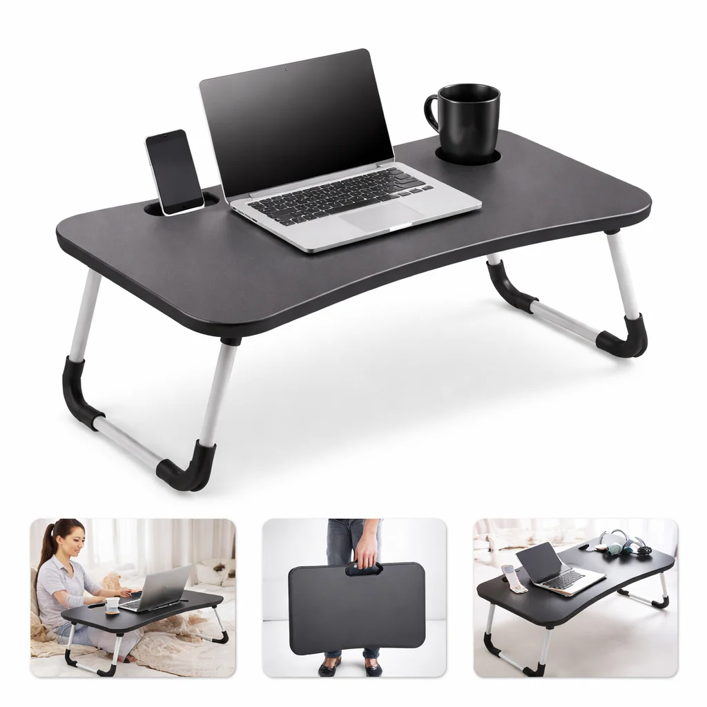 Multi-Functional Foldable Laptop Table – Portable Bed Desk with Cup & Phone Holder