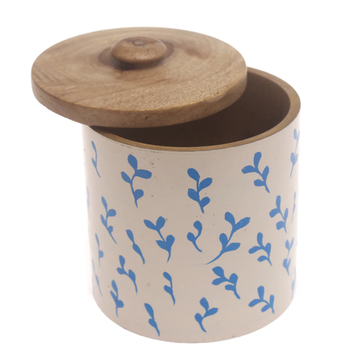 Mystic Blue Naqshi Storage Jar – Handcrafted White & Sky Blue Ceramic Jar with Wooden Lid - Image 2