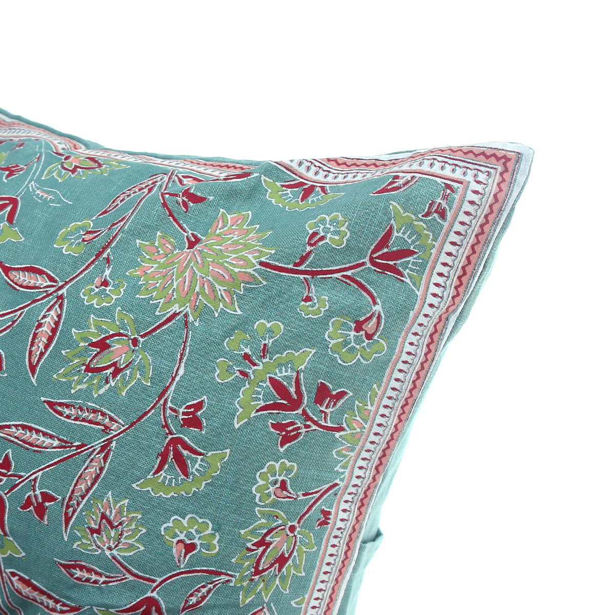 Naqsh Cotton Cushion Cover – 18x18 Inch Floral Teal Decorative Throw Pillow Case - Image 3