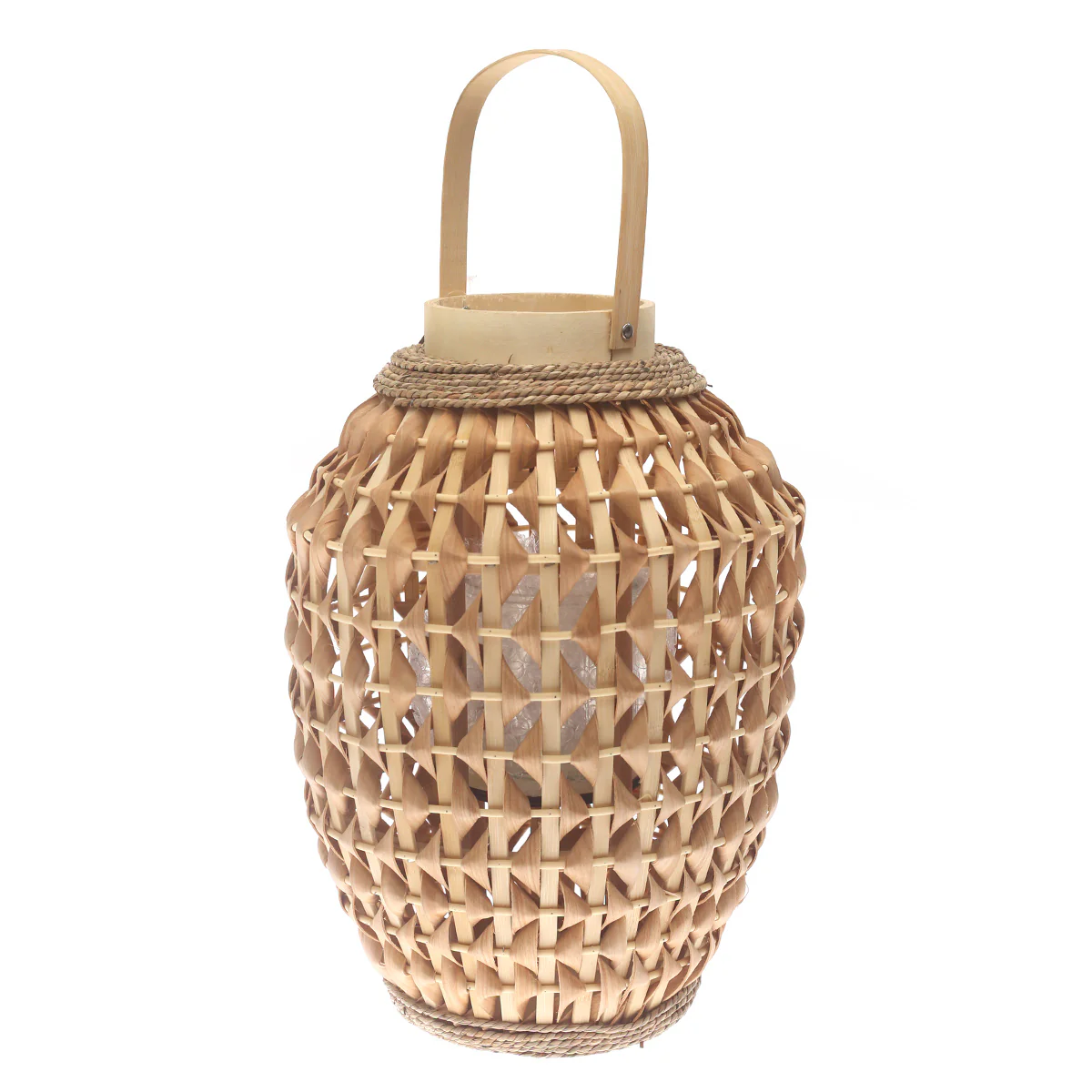 Natural Hanging Lantern 17 Inch | Handwoven Bamboo & Glass Decorative Lantern - Image 2