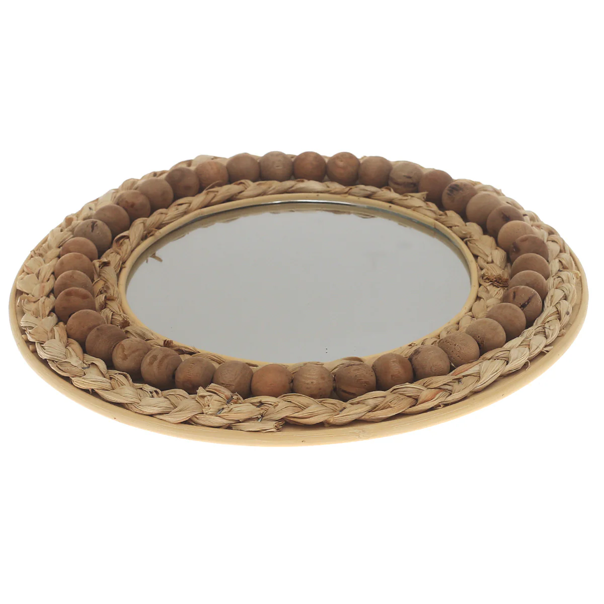 Natural Round Mirror 11.5 x 11.5 Inch Handwoven Beaded Frame - Image 2