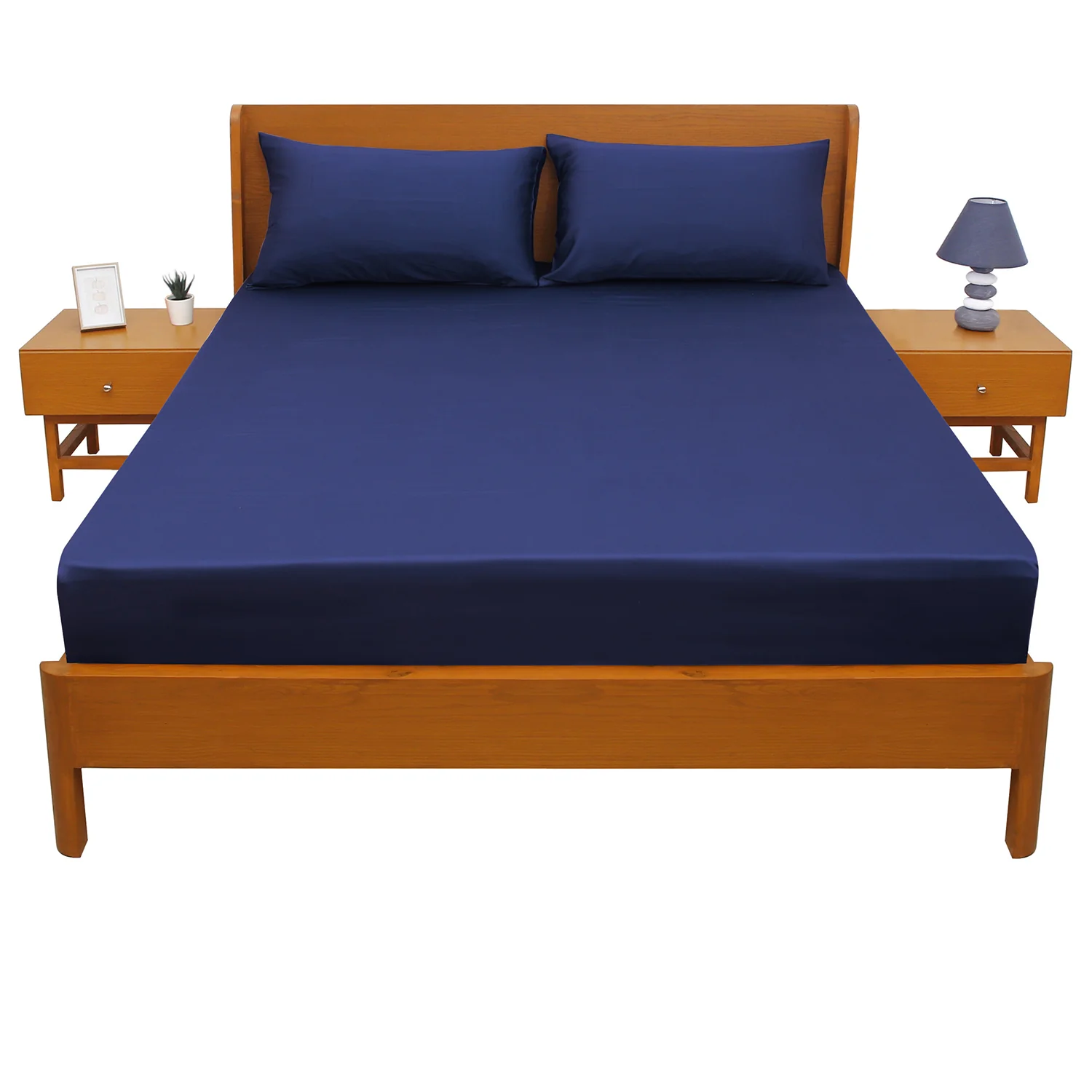 Navy Blue PC Dyed Double Bed Sheet – 96x102" - Image 3