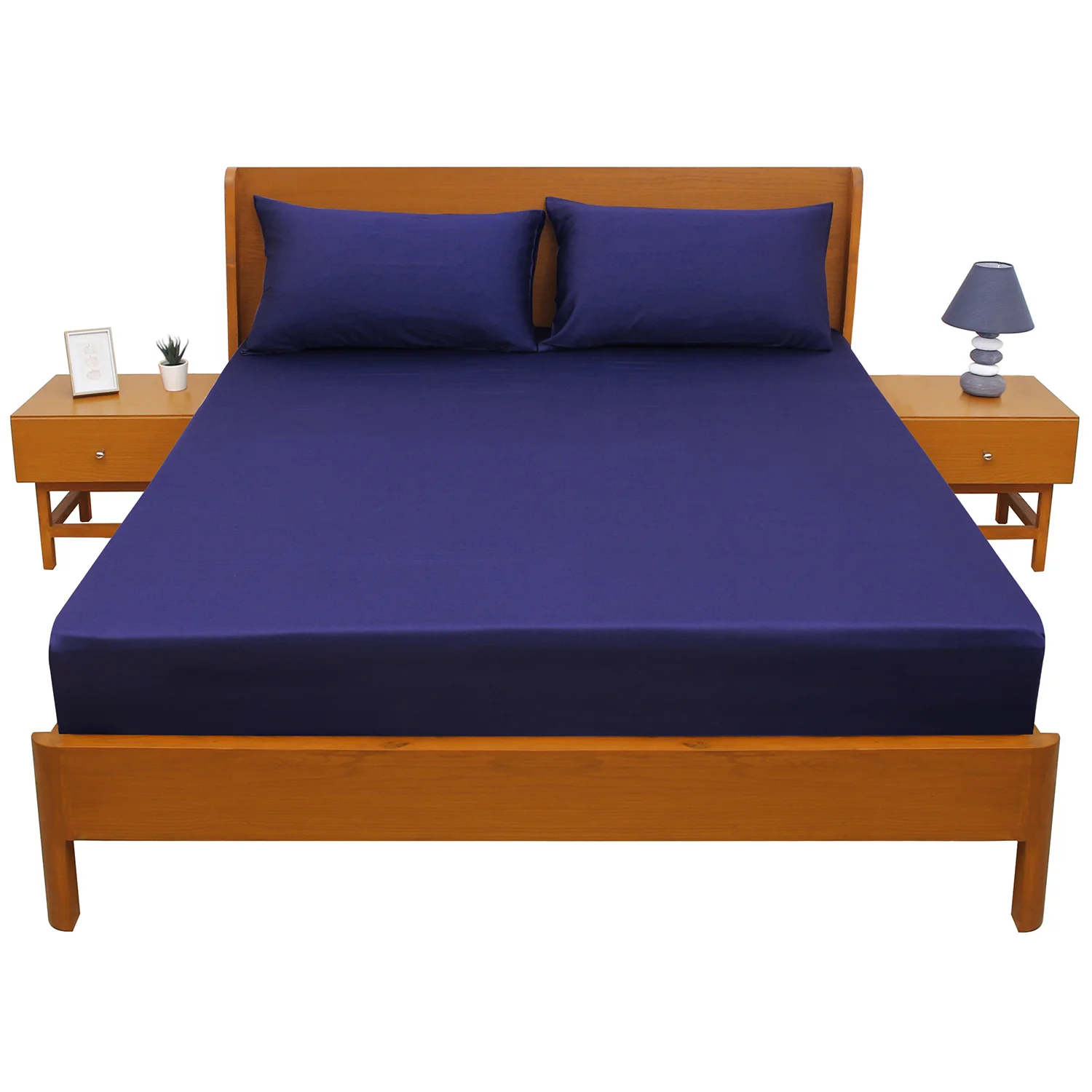 Navy Blue Solid Dyed Double Bed Sheet – 96x102" - Image 2