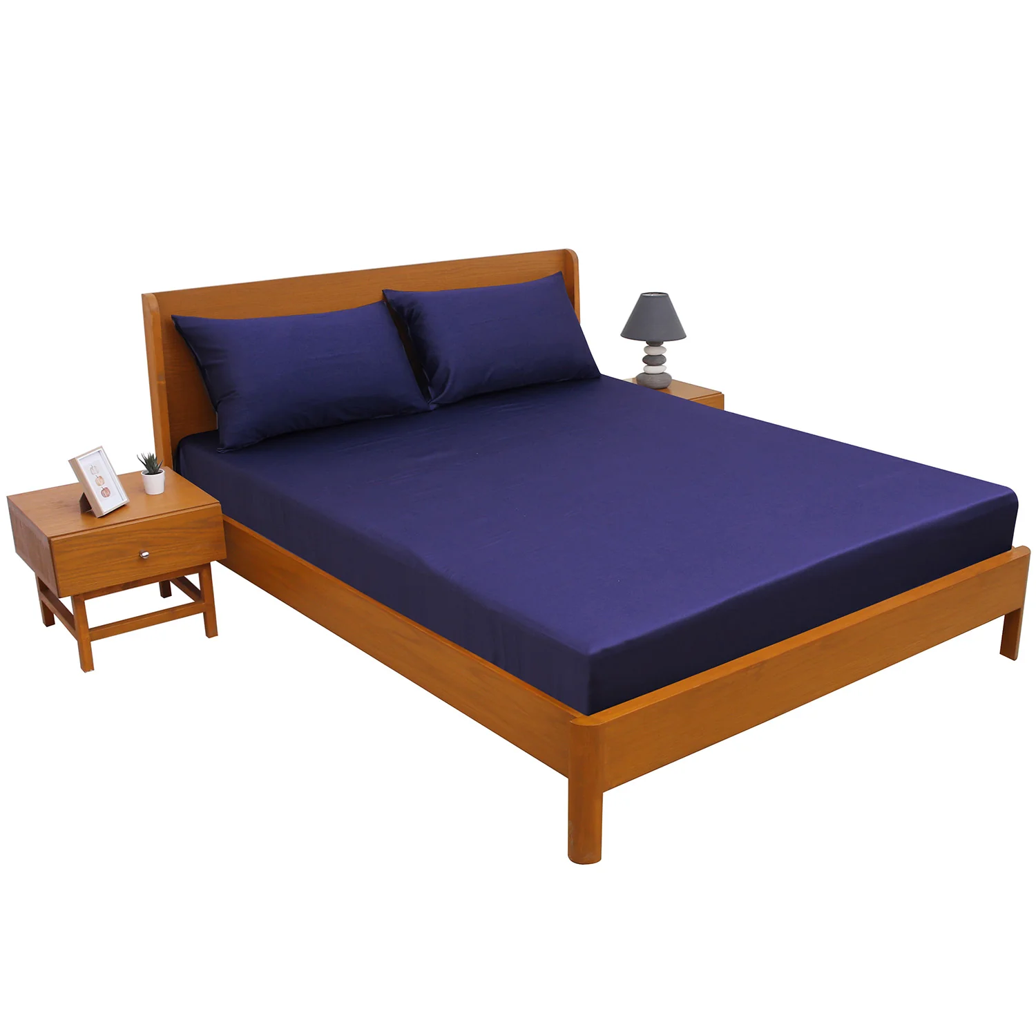 Navy Blue Solid Dyed Double Bed Sheet – 96x102" - Image 3