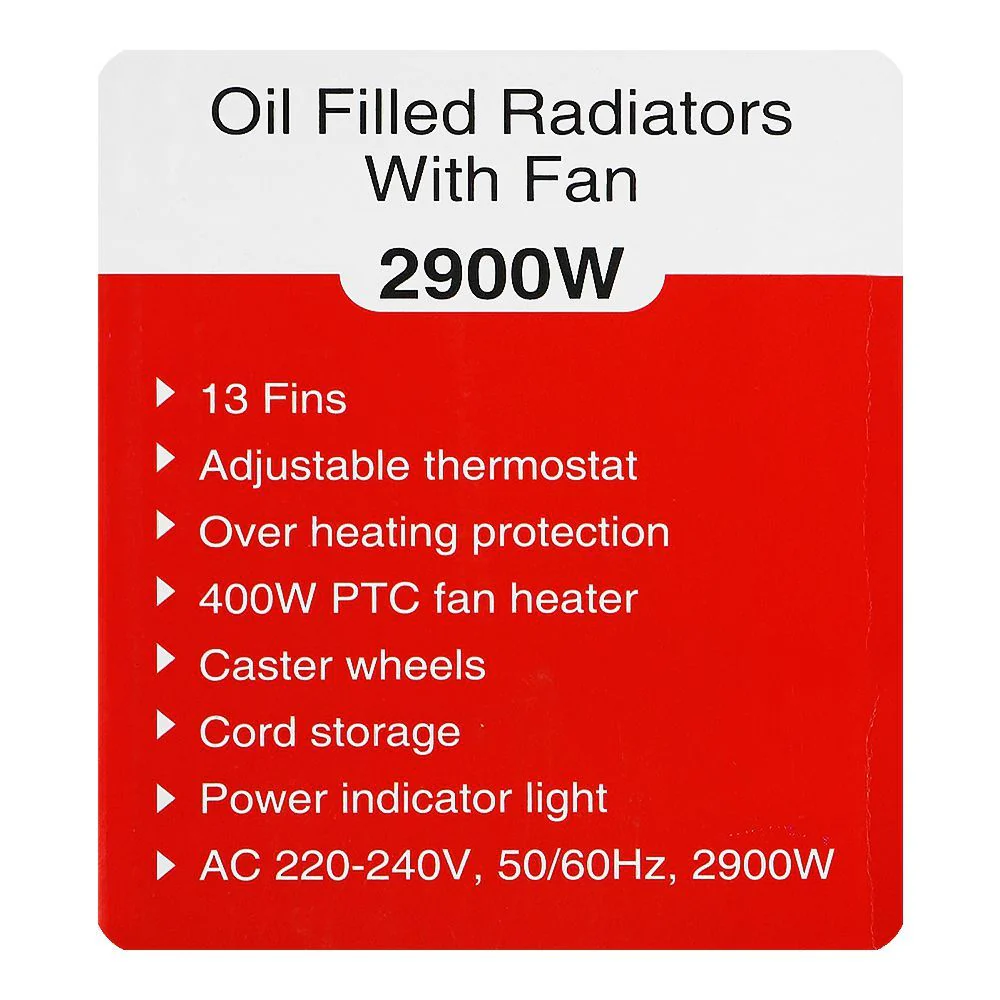 Nikai Oil Filled Radiator with Fan 2900W – Model NOH844A | Powerful Room Heater - Image 3
