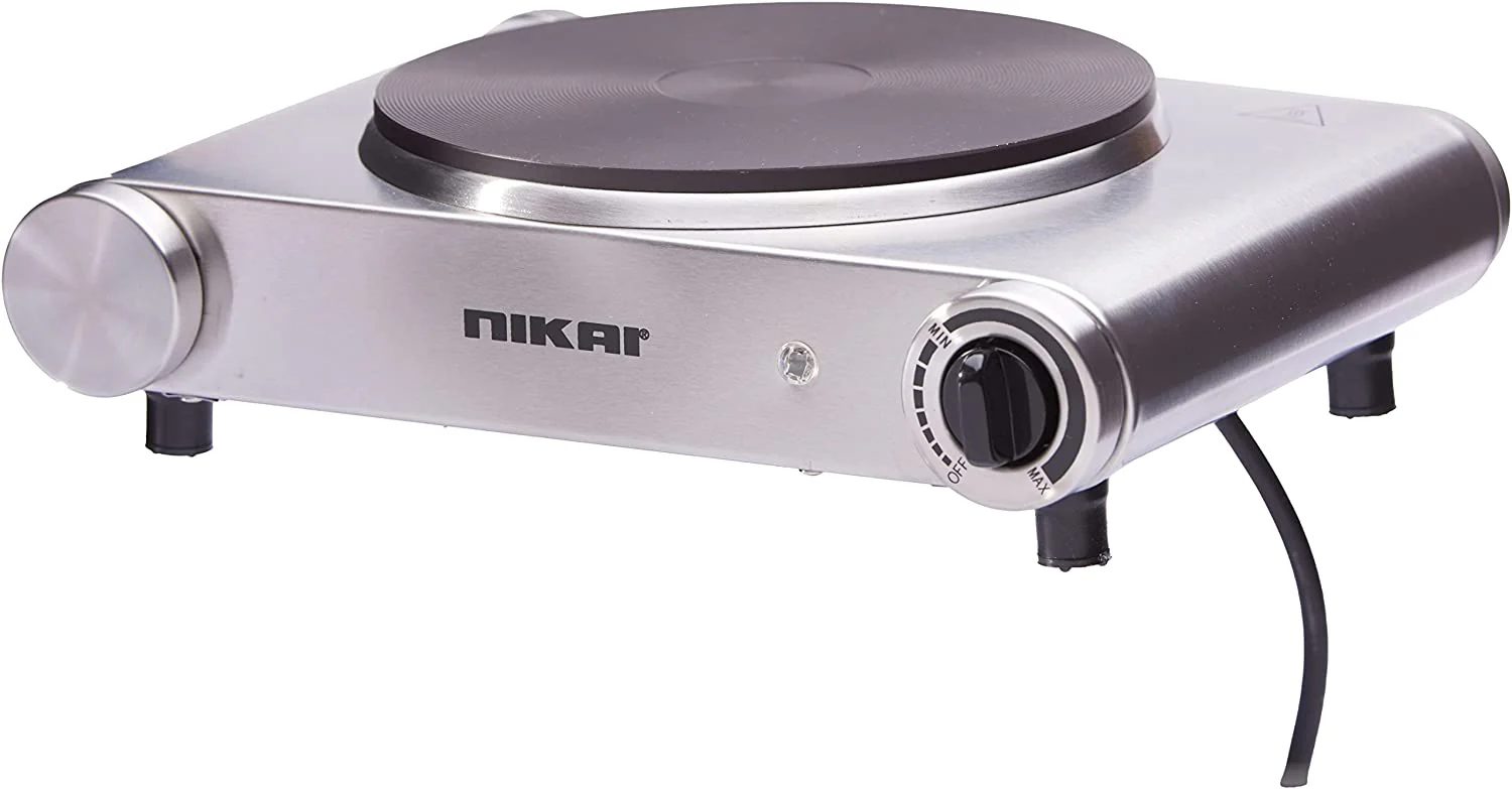 Nikai Single Electric Hot Plate 1500W with Adjustable Thermostat – Stainless Steel Portable Cooker (NKT0E4N2)