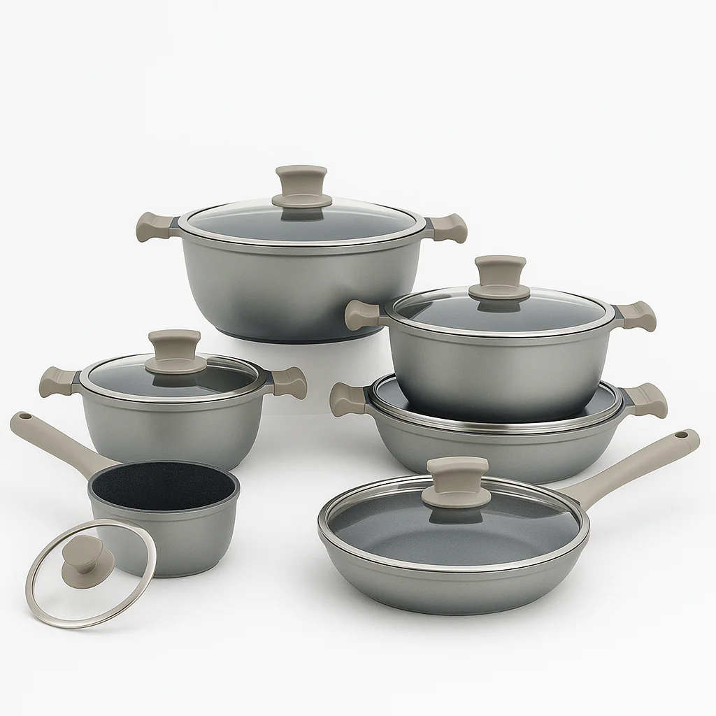 Non-Stick Cookware Set 12 Piece (Black-Grey) - Image 2