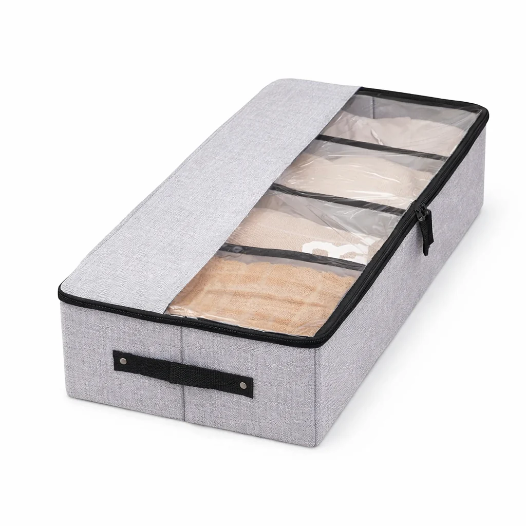 Non-Woven Transparent Shoe Organiser – Underbed Storage Bag with Clear Window & Zipper