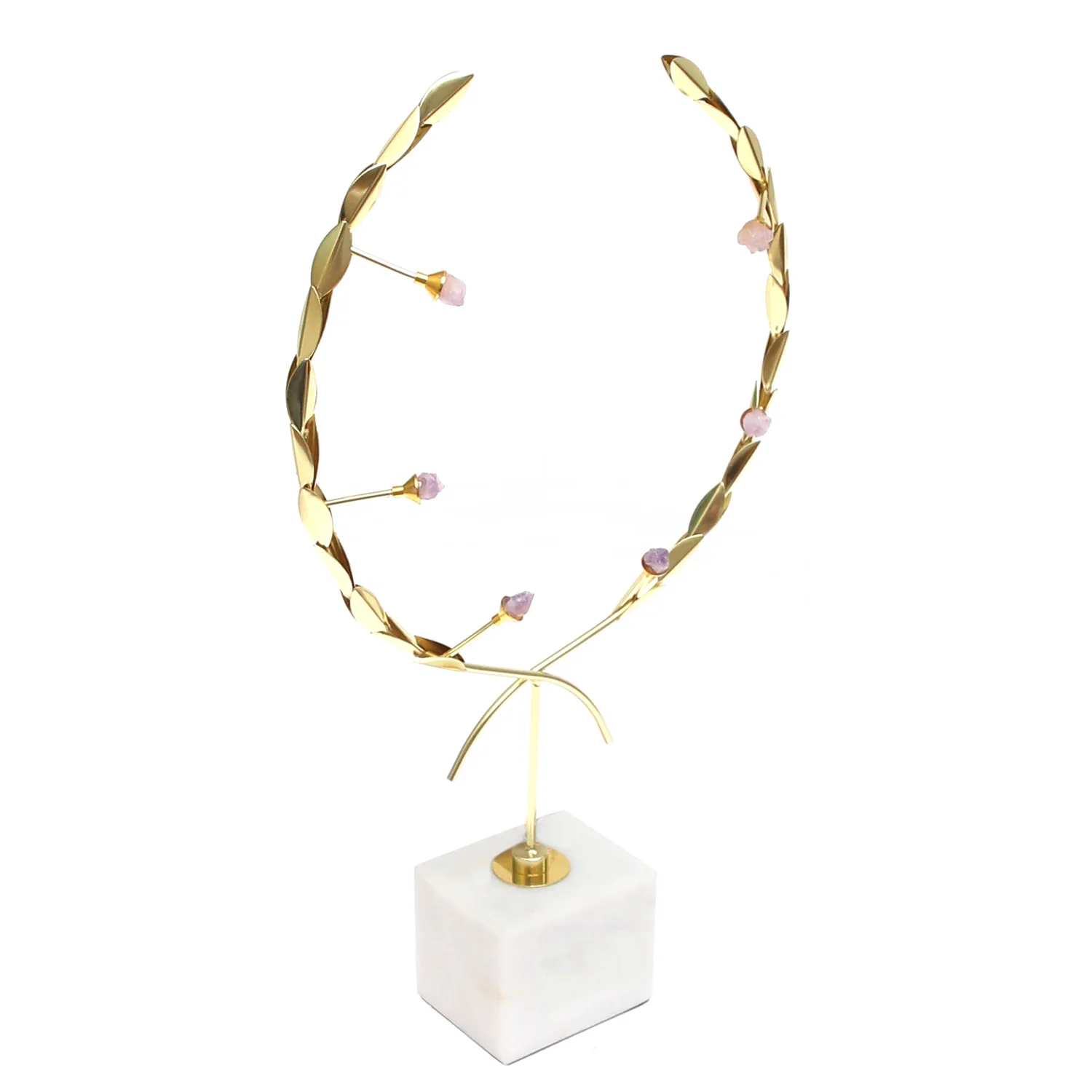 Nordic Creative Olive Leaf Centerpiece – Gold with Marble Bas - Image 2