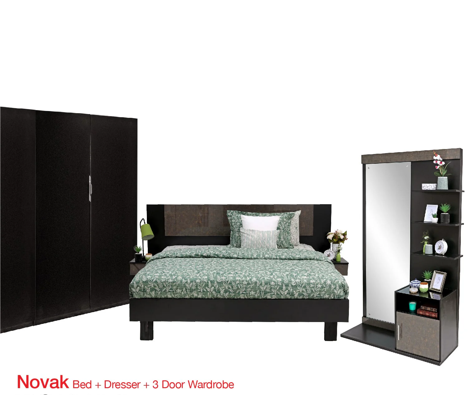 Novak - Bed, Dresser & 3 Door wardrobe