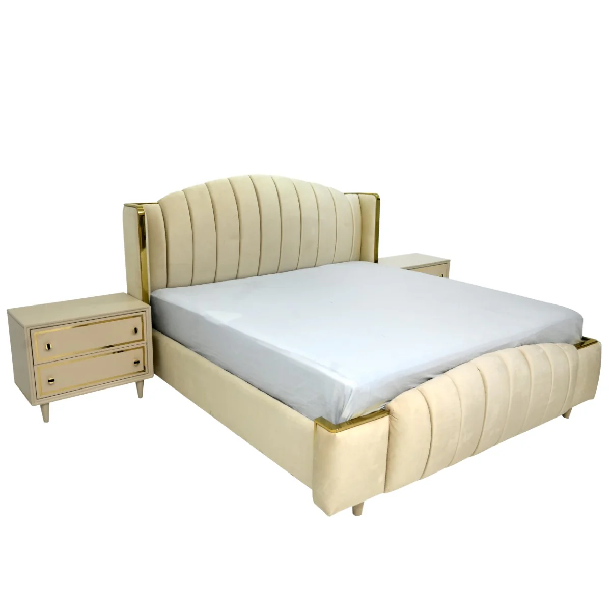 Opulent King Size Bed with 2 Side Tables - Image 3