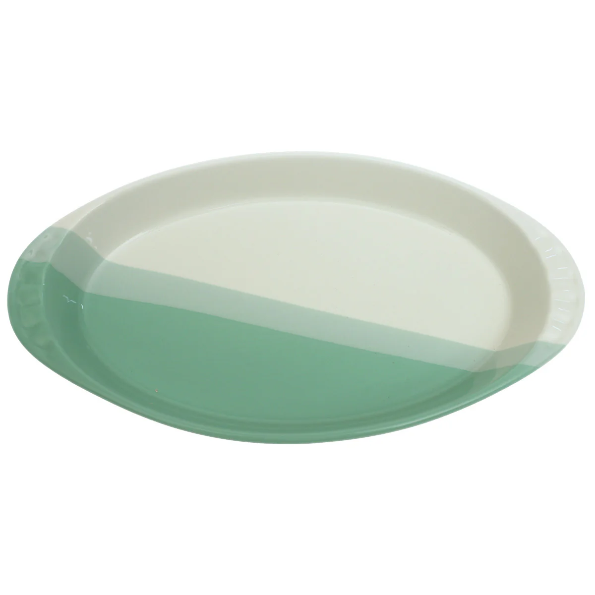Oval Ceramic Serving Dish in Green & White – 7.5 x 14 Inch - Image 2