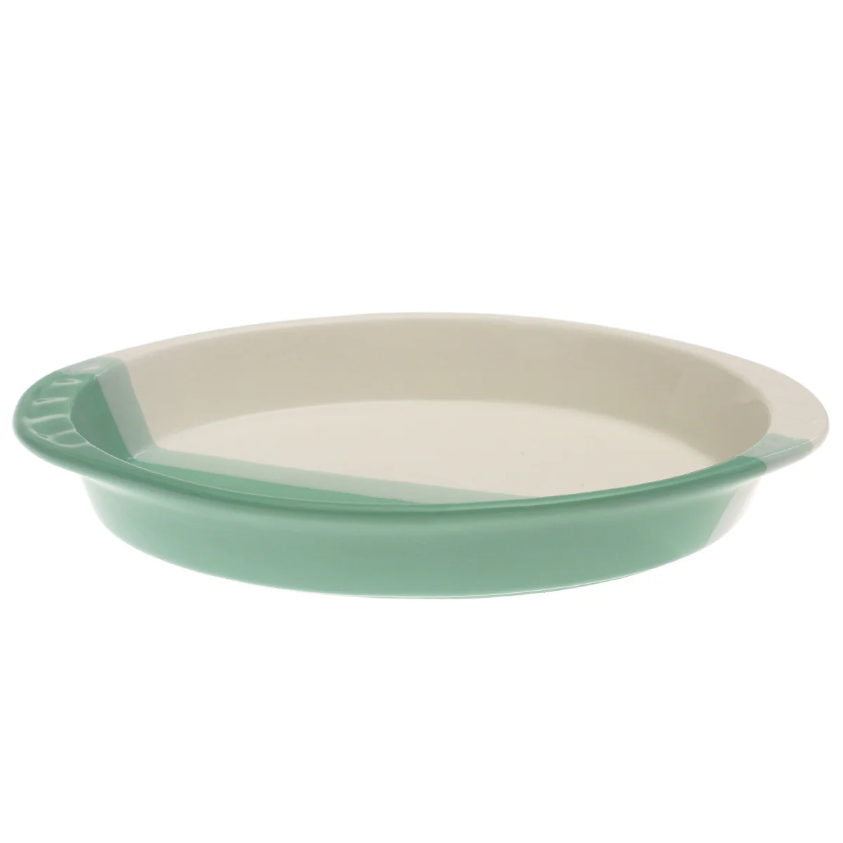 Oval Serving Dish – Green & White Ceramic Platter 6.5 x 12 Inch - Image 2