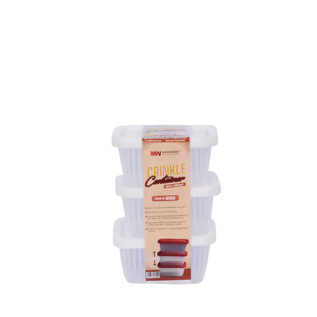 Pack of 3 - Mini Crinkle Container (Assorted) –  Plastic Food Storage Boxes - Image 3