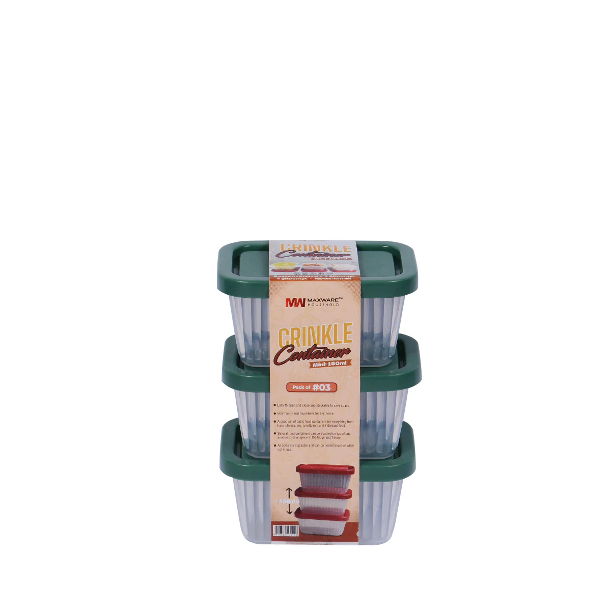 Pack of 3 - Mini Crinkle Container (Assorted) –  Plastic Food Storage Boxes - Image 4