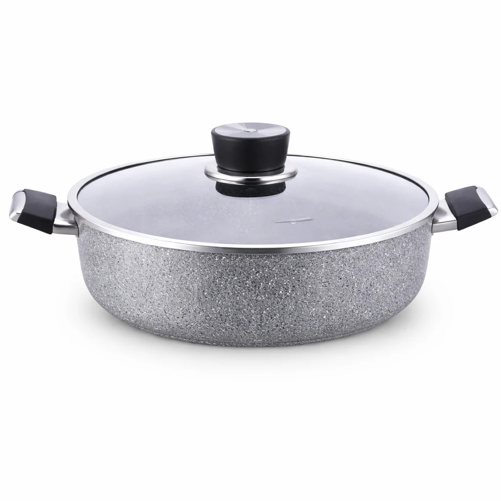 Palma Low Casserole 26 x 7 cm – Granite Nonstick Shallow Cooking Pot with Glass Lid