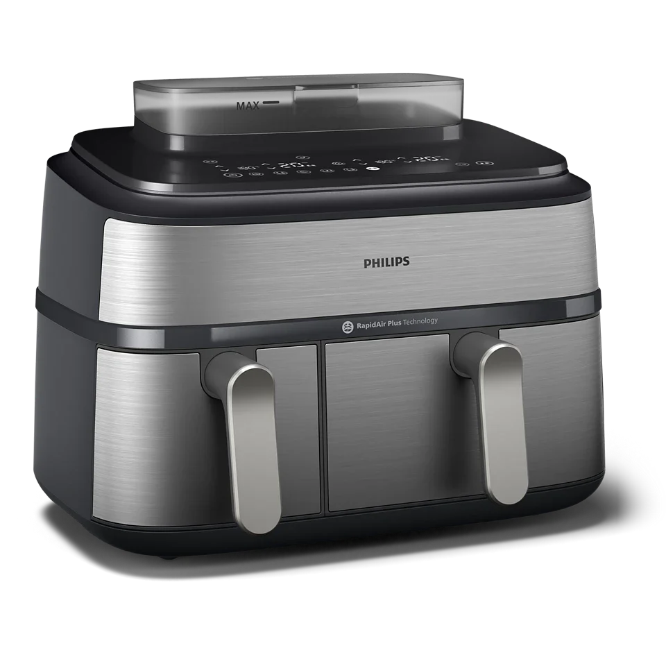 Philips 5000 Series Dual Basket Airfryer with RapidAir Plus Technology – Smart Dual-Zone Cooking (NA555/09)