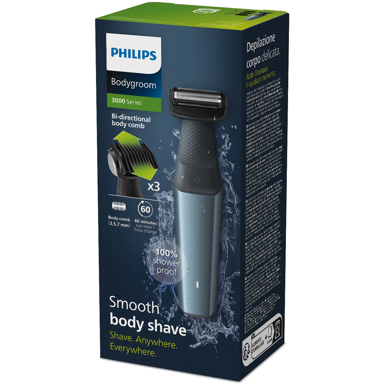 Philips BG3027/03 Bodygroom Series 3000 Showerproof Body & Groin Trimmer | 3 Comb Attachments, 60-Min Cordless Use - Image 4