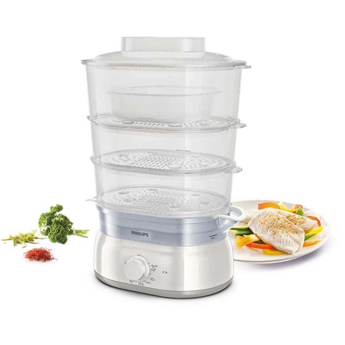 Philips Daily Collection Food Steamer 900W with 3-Tier Baskets, Egg Rack & Rice Bowl (HD9125/90) - Image 3