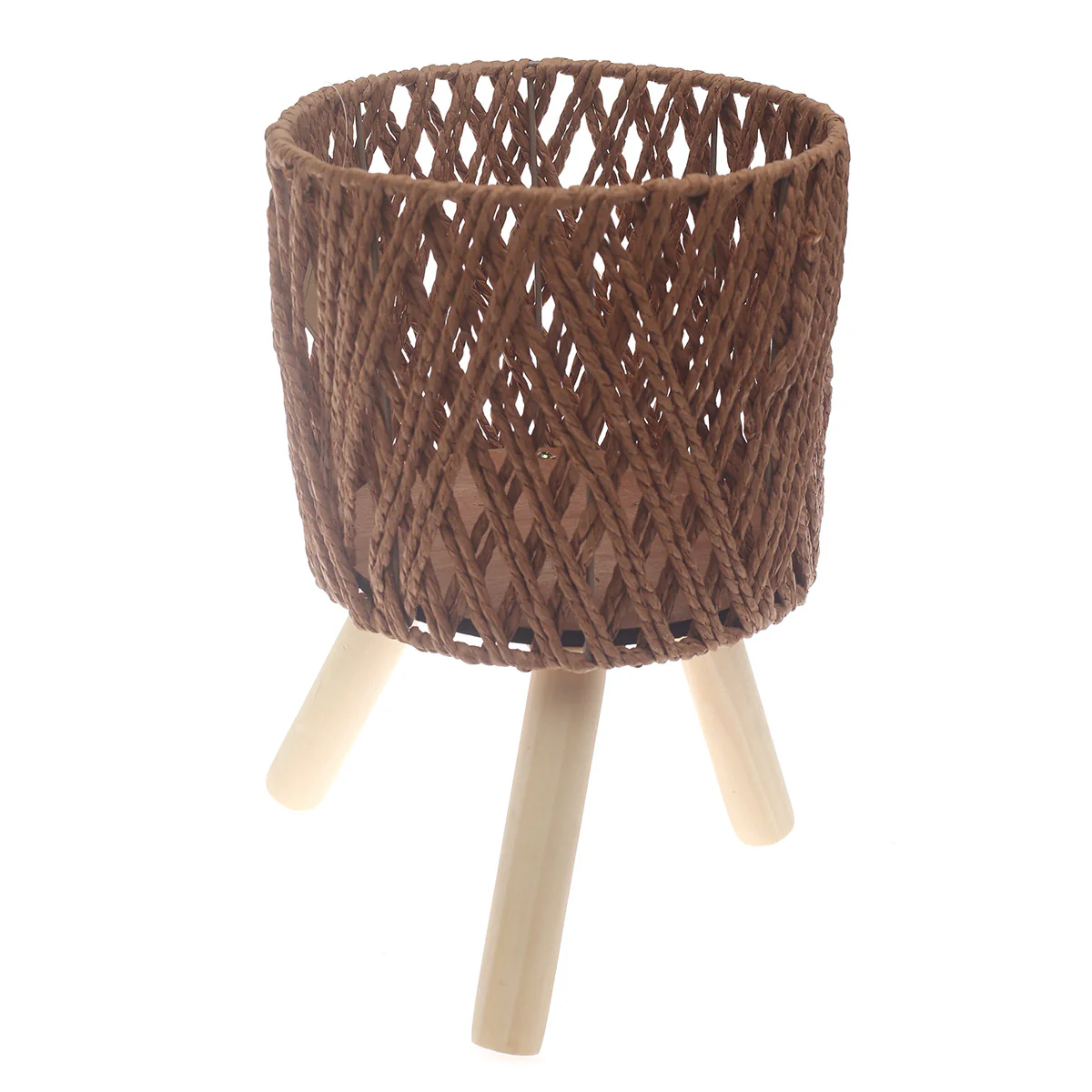Planter Small BrownSmall Brown Woven Planter with Wooden Stand – 8.5 x 8.5 x 7.5 Inch - Image 2