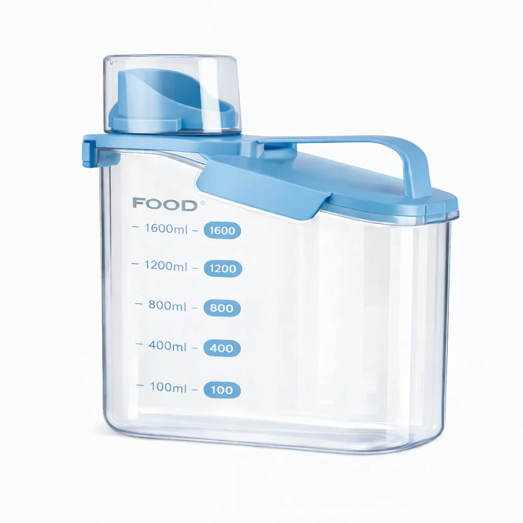Plastic Food Container 1.6L – Airtight Kitchen Storage Jar with Measuring Scale & Handle (Assorted Colour Green or Blue) - Image 2