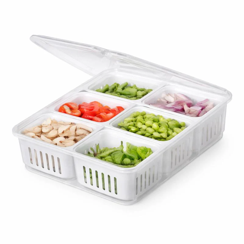 Plastic Food Storage Box with 6 Dividers – Clear Multipurpose Organizer with Lid for Fruits, Snacks & Ingredients - Image 2