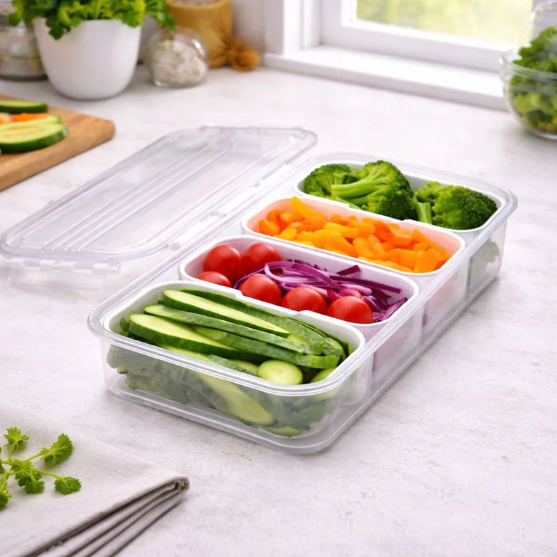 Plastic Snack Storage Box with 4 or 6 Partitions – Transparent Food Organizer with Lid