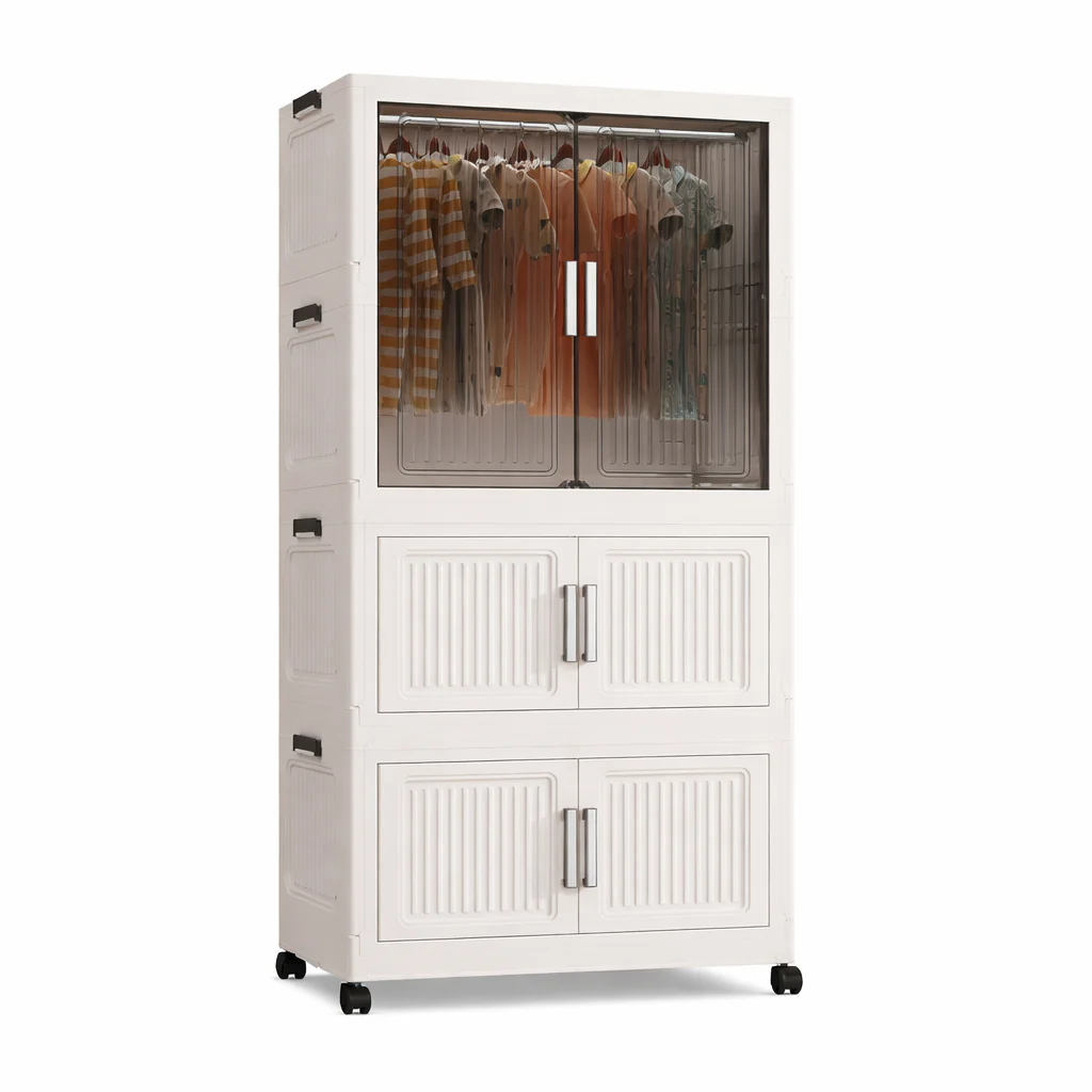 Portable Wardrobe Closet with Wheels – Large Capacity Rolling Clothes Organizer with Hanging Rod & Storage Compartments - Image 2