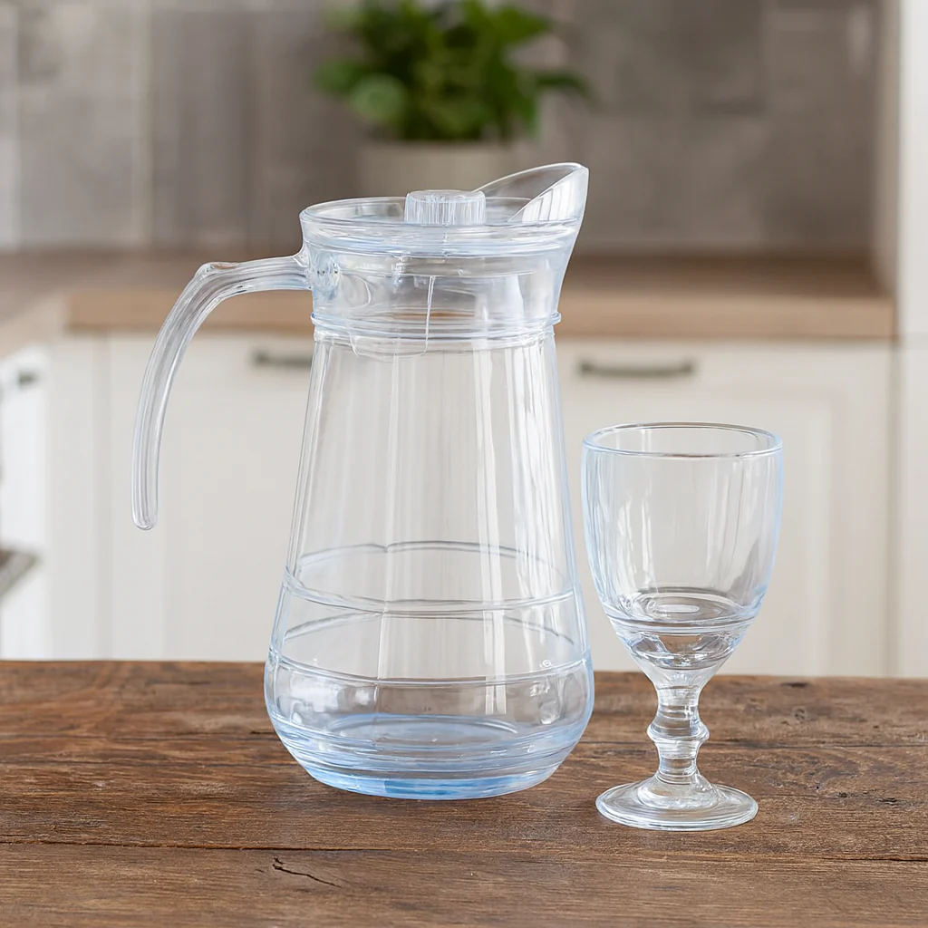 Premium Clear Pitcher Water Set – 7-Piece Set (1.2 L Jug + 340 mL Stemmed Glasses)