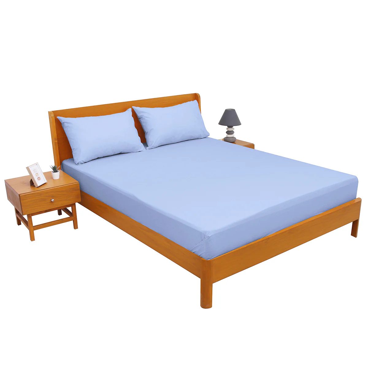 Premium Double Bed Sheet 96x102" – Light Blue Dyed Cotton | Soft, Cool & Elegant Bedding Set - Image 2