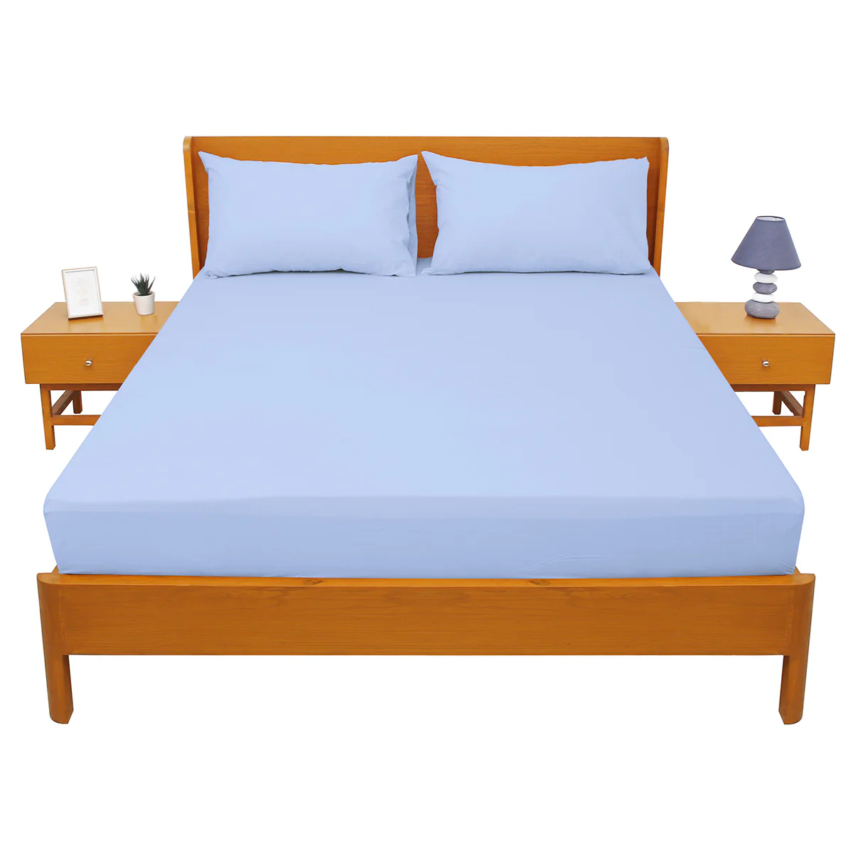 Premium Double Bed Sheet 96x102" – Light Blue Dyed Cotton | Soft, Cool & Elegant Bedding Set - Image 3