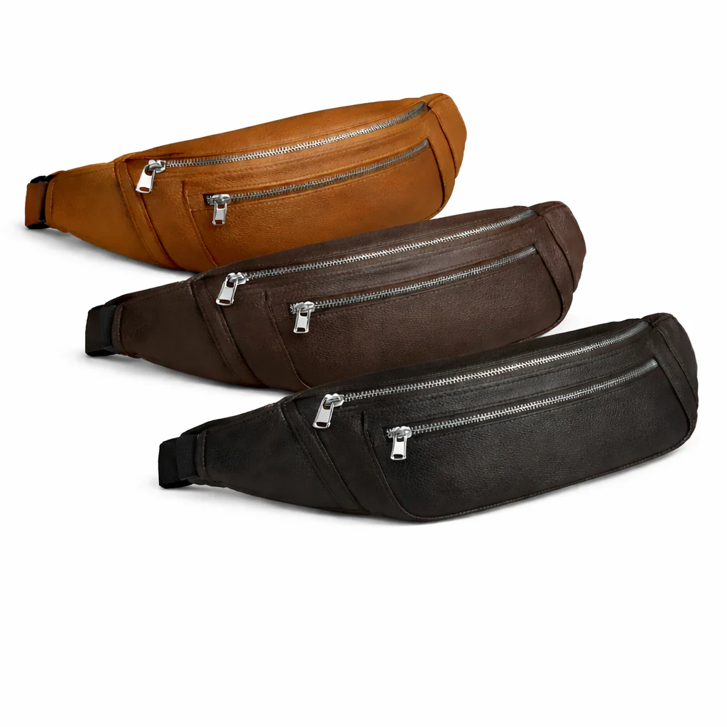 Premium Leather Crossbody Waist Bag – Unisex Travel Fanny Pack with Dual Zipper Pockets (Assorted Colors) - Image 2