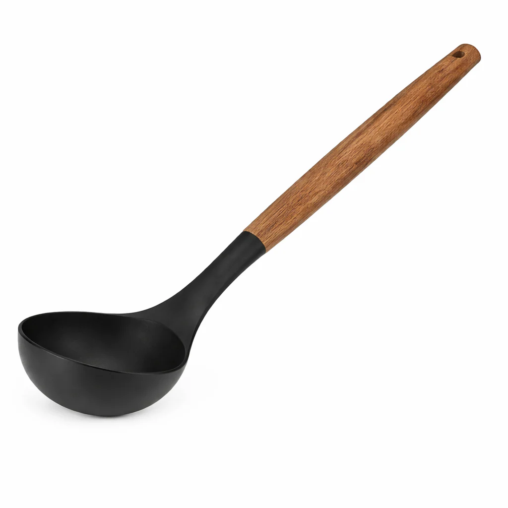 Premium Non-Stick Nylon Soup Spoon – Heat-Resistant Cooking Ladle with Wooden Handle