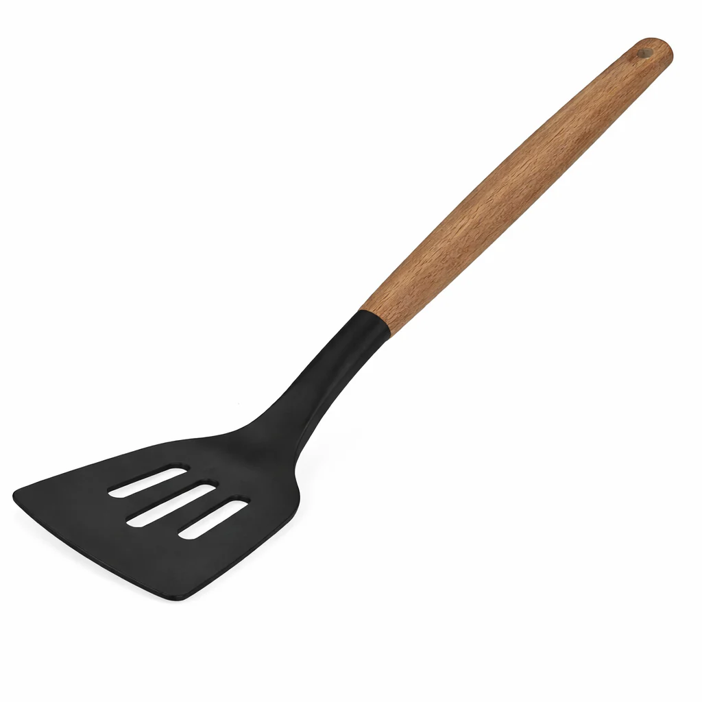 Premium Non-Stick Nylon Turner Spoon – Heat-Resistant Slotted Spatula with Wooden Handle