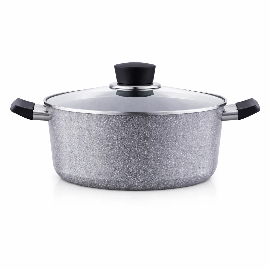 Premium Palma Casserole 28 x 14.5 cm – Nonstick Granite Cooking Pot with Glass Lid