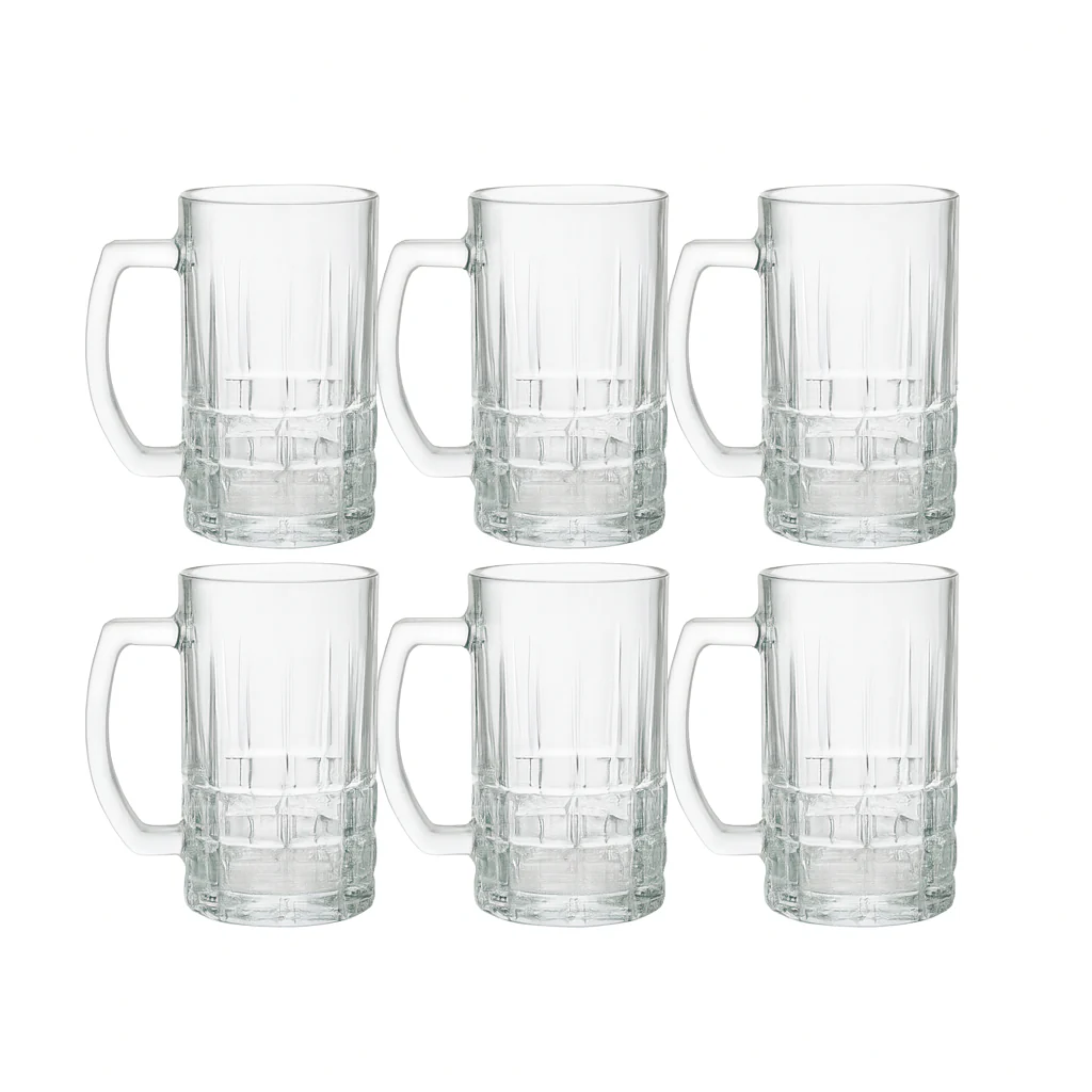 Premium Textured Clear Glass Juice Mug 400 ml with Handle – Set of 6 | Durable Drinkware for Home & Café - Image 2