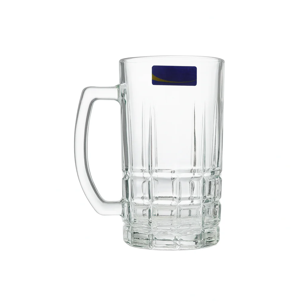 Premium Textured Clear Glass Juice Mug 400 ml with Handle – Set of 6 | Durable Drinkware for Home & Café - Image 3