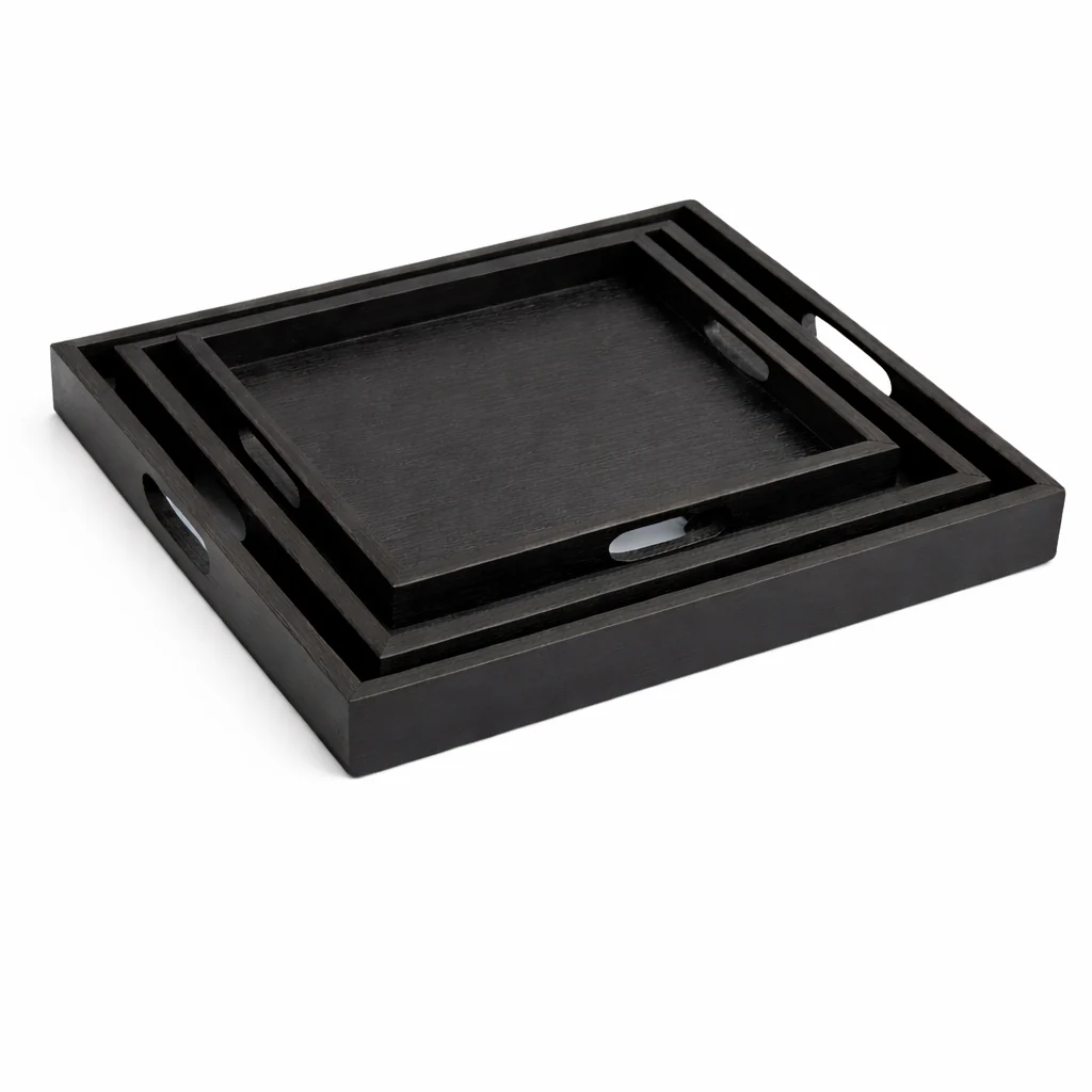 Premium Wooden Serving Tray Set (3 PCS) – Nested Bamboo Trays with Handles for Kitchen, Dining & Home Décor (Light, Dark & Black Variants) - Image 2