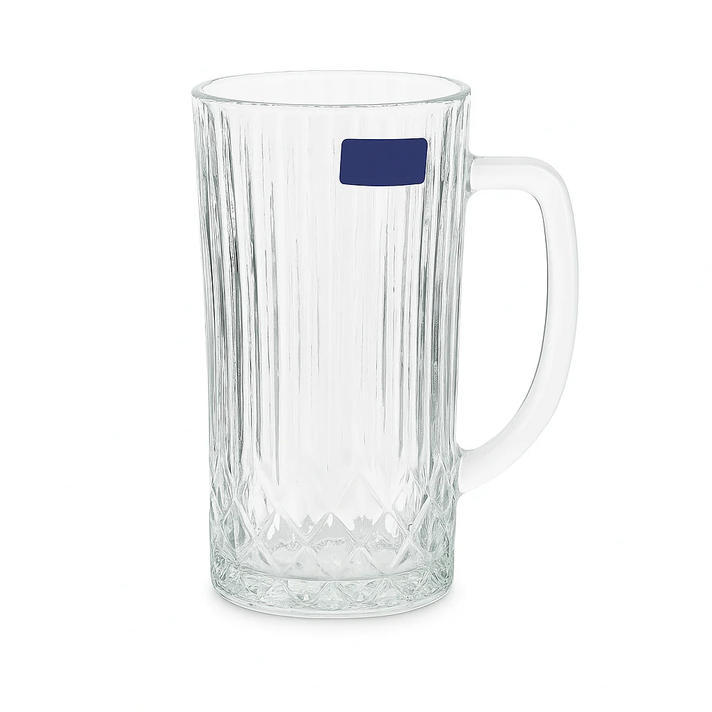 Ribbed Clear Glass Juice Mug 320 ml with Handle – Pack of 6 | Elegant Textured Drinkware for Home & Café - Image 3