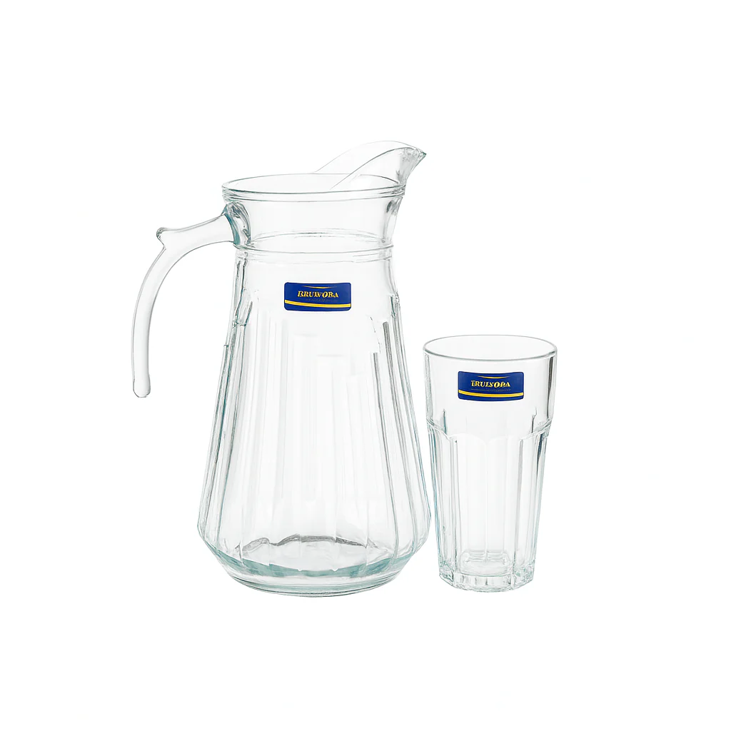 Ribbed Crystal-Style Glass Water Set – 7-Piece Set (1.2 L Jug + 370 mL Glasses) - Image 2