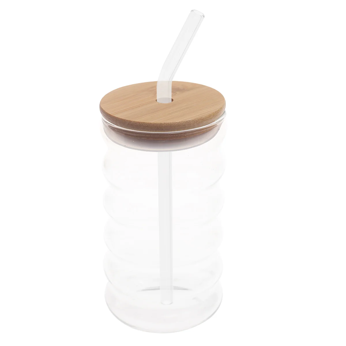 Ripple Glass Tumbler with Bamboo Lid & Straw – 450ml - Image 2