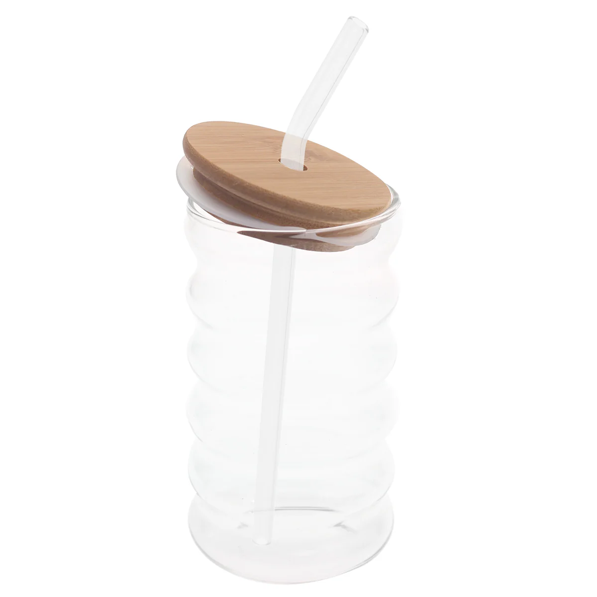Ripple Glass Tumbler with Bamboo Lid & Straw – 450ml - Image 3