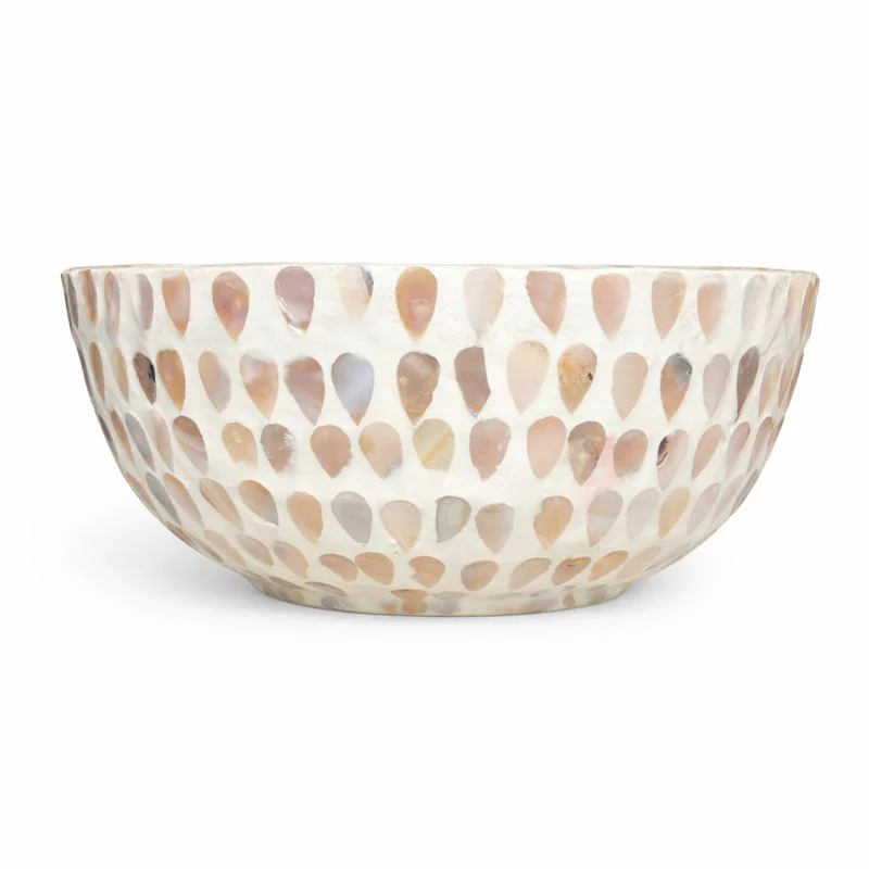 Round Wood Bowl with Mother of Pearl Inlay | Handcrafted Decorative & Serving Bowl