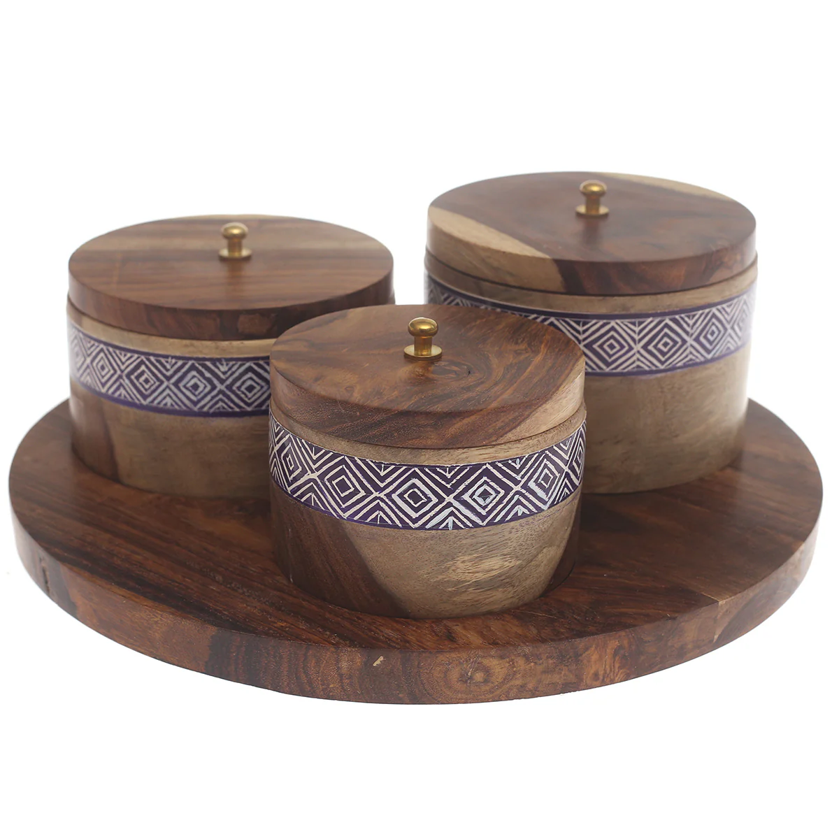Royal Blue Naqshi Dry Fruit Jar Set – Handcrafted 7-Piece Wooden Storage Set with Tray - Image 2