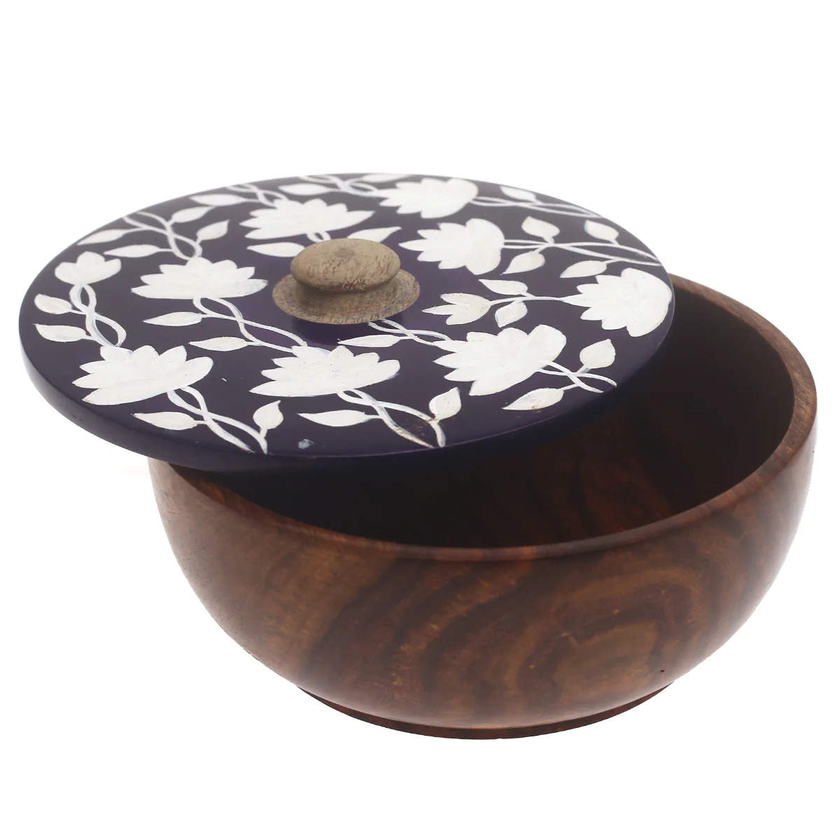 Royal Heritage Naqshi Storage Jar – Handcrafted Wooden Jar with Blue & White Floral Naqshi Art - Image 2
