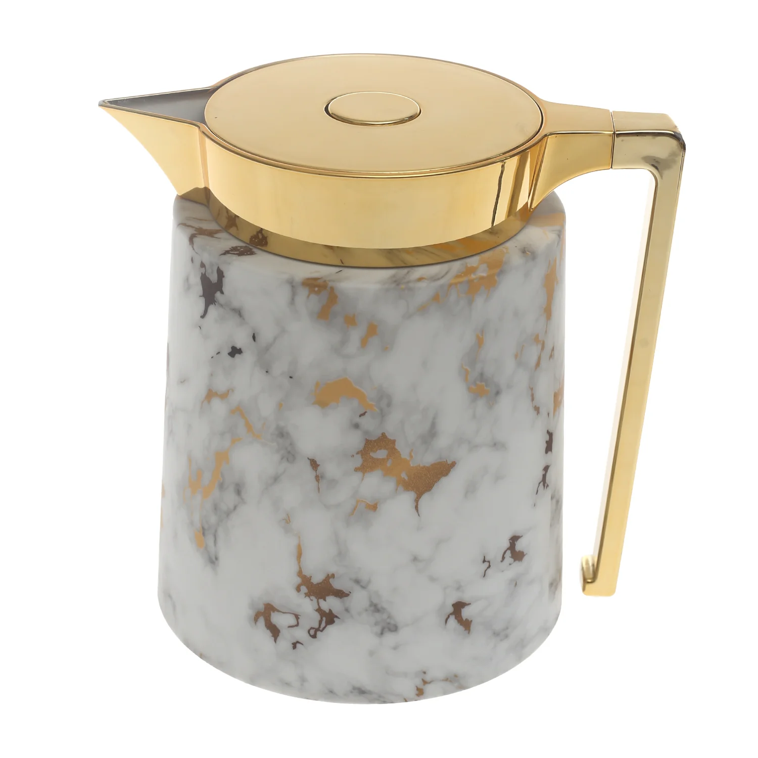 Royalford Marbo Arabic Vacuum Flask 1.0L – White & Gold - Image 2